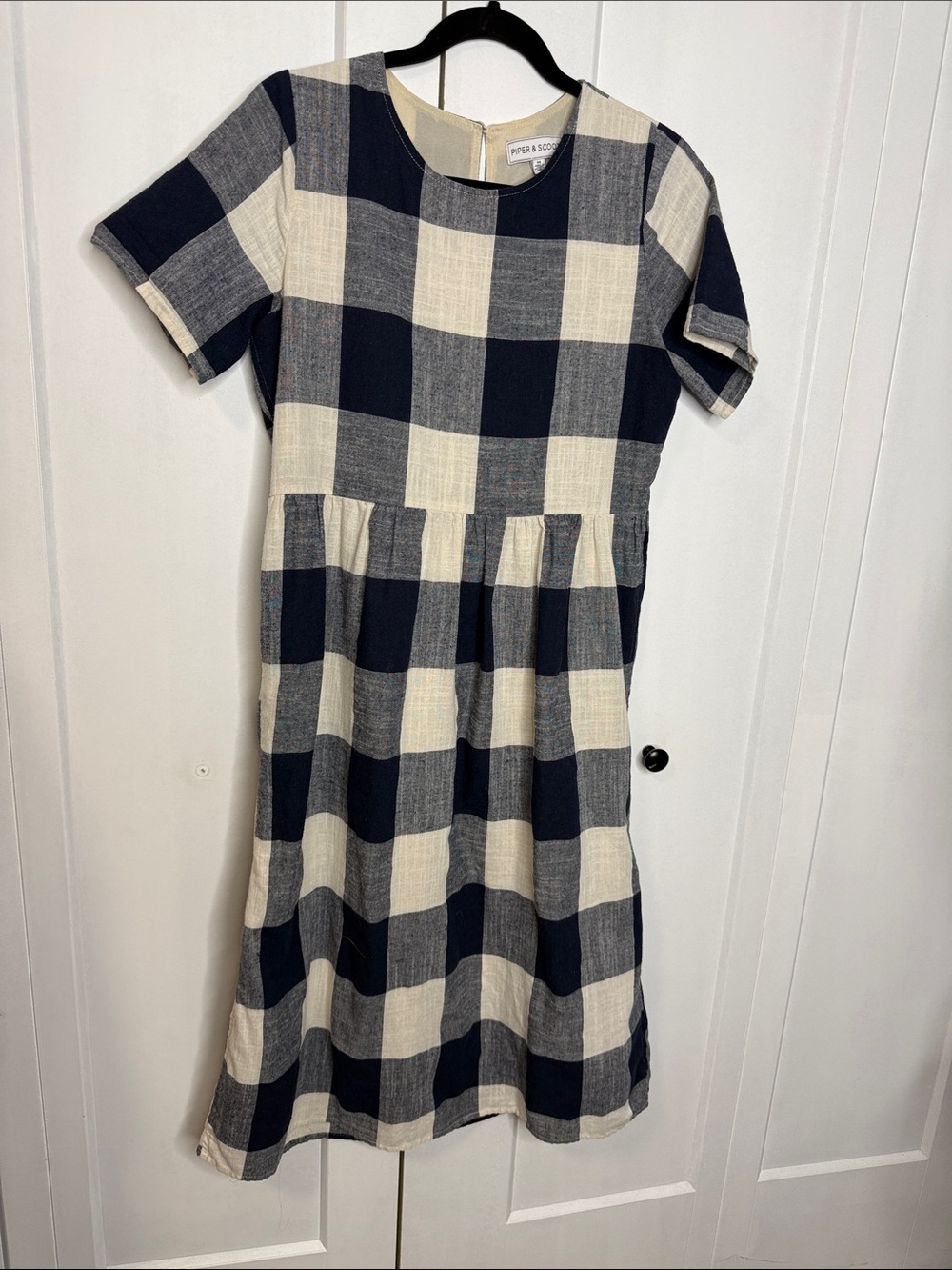 Piper & Scoot Medium - Navy and Cream Check Midi Dress